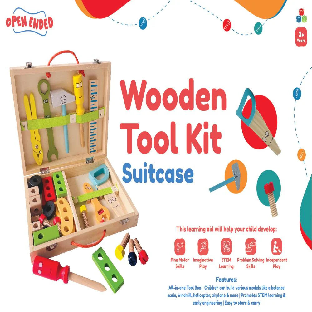 Open Ended Wooden Tool Kit Suitcase
